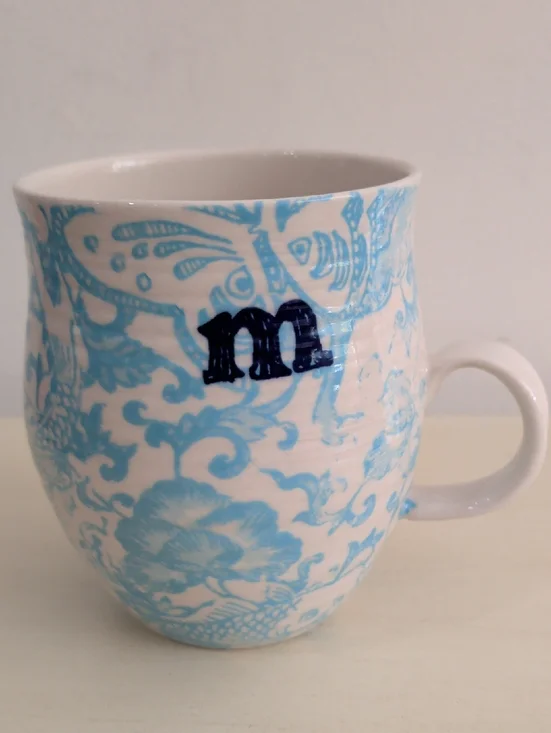 Anthropologie M Alphabet Monogram Ceramic Mug White And Blue - Picture 1 of 7